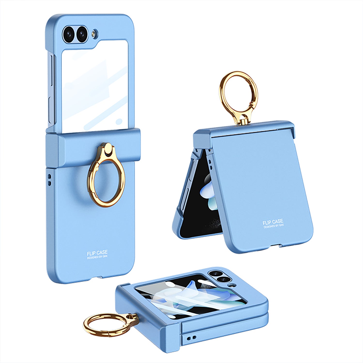 GKK For Samsung Galaxy Z Flip5 5G All-inclusive Hinge Phone Shell Tempered Glass Film Plastic Phone Case with Ring Holder GKK For Samsung Galaxy Z Flip5 5G All-inclusive Hinge Phone Shell Tempered Glass Film Plastic Phone Case with Ring Holder